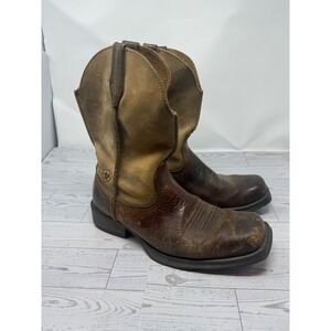Ariat Men's Square Toe Leather Western Cowboy Work Boots Brown Size 8D